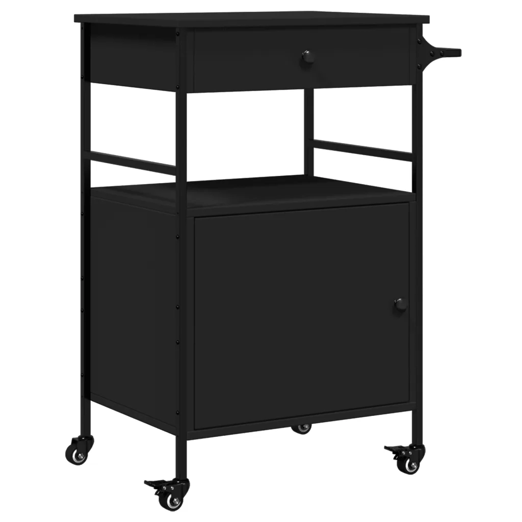 Carrello da Cucina-Scaffale per Cucina Nero 56x43x89,5 cm in Legno Multistrato
