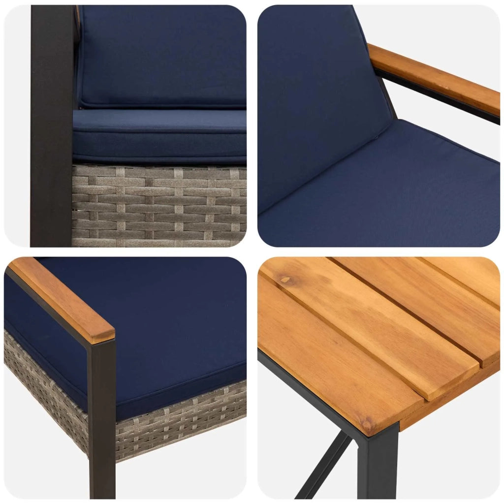 Set Mobili da Esterno 3 pz Grigio e Blu Navy polyrattan 42025334