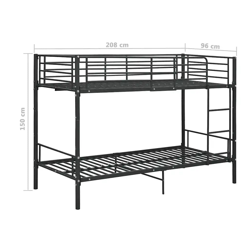 Letto singolo | Letto per adulti | Letto a Castello Nero in Metallo 90x200 cm