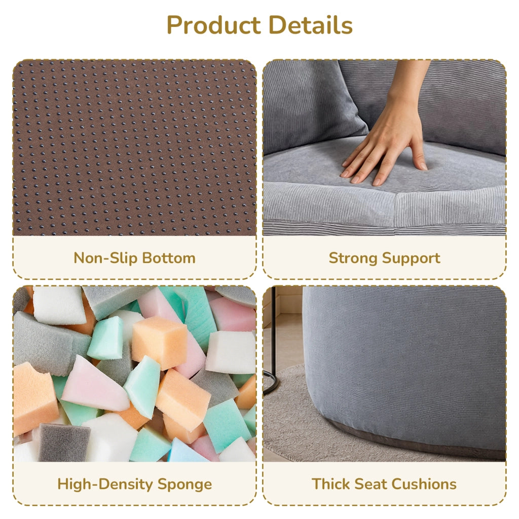 Poltrona pouf rotonda da pavimento - seduta morbida e leggera - in corduroy - grigio