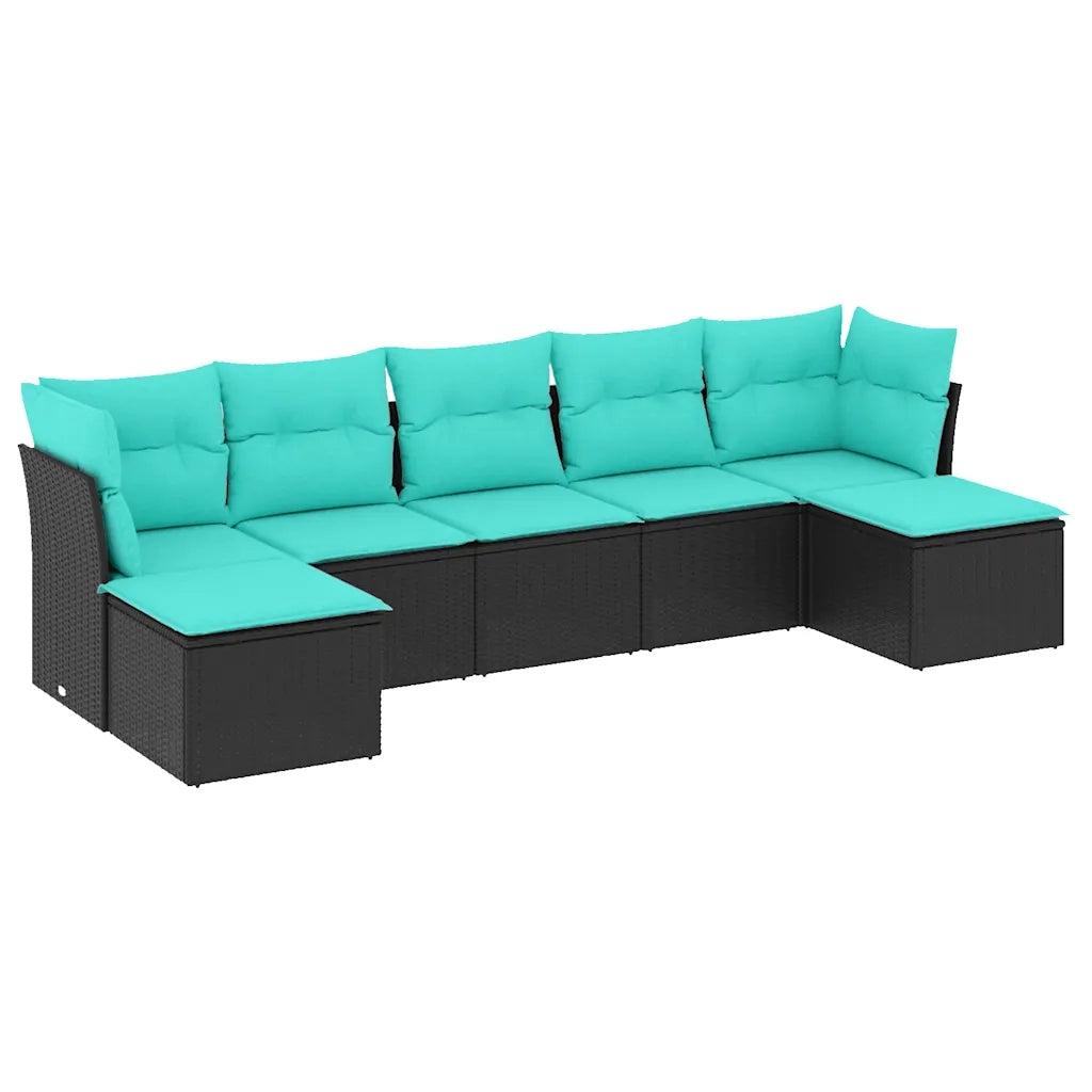 Set Divani da Giardino 7 pz con Cuscini Nero in Polyrattan 3218027