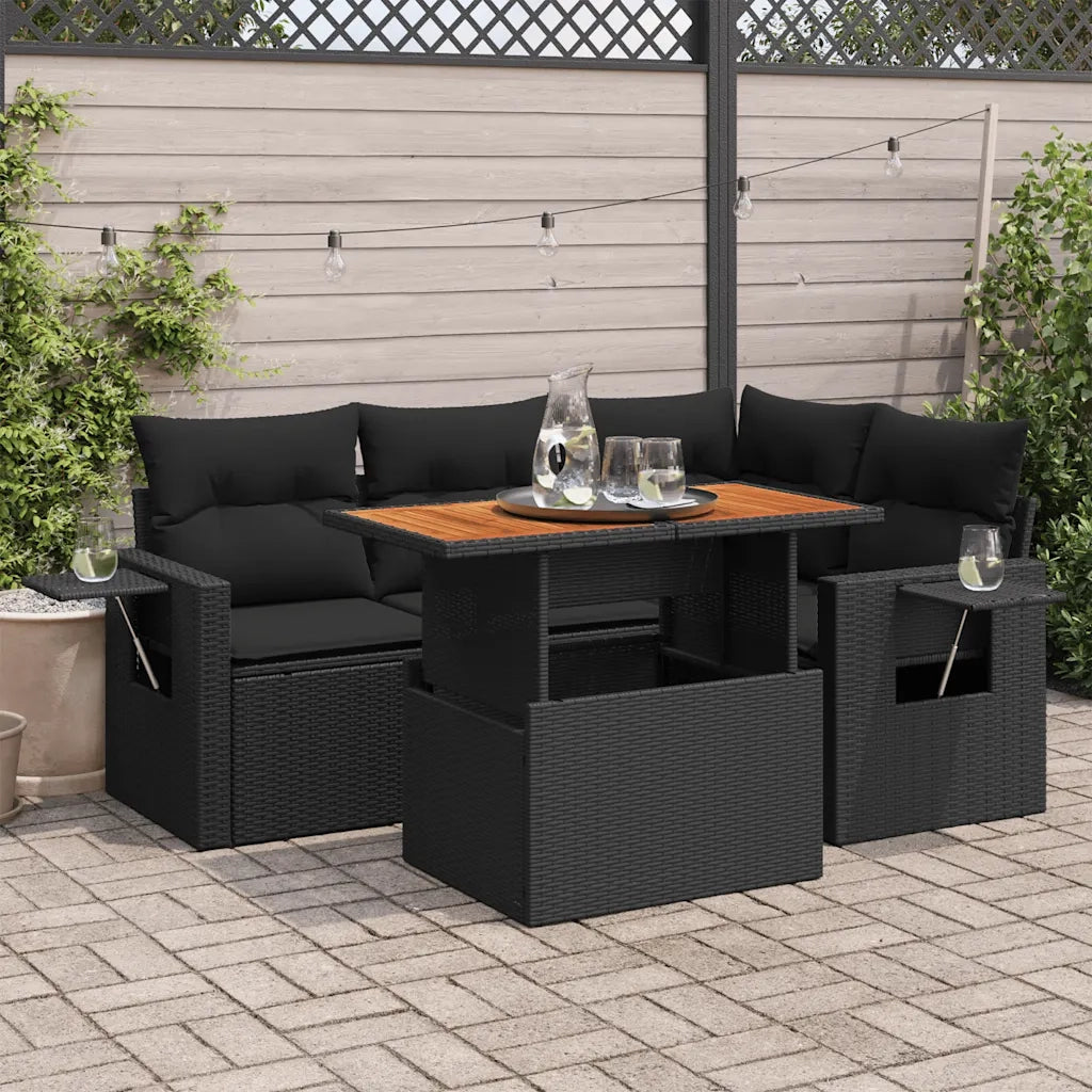 Set Divani da Giardino 5 pz con Cuscini in Polyrattan Nero 3327142