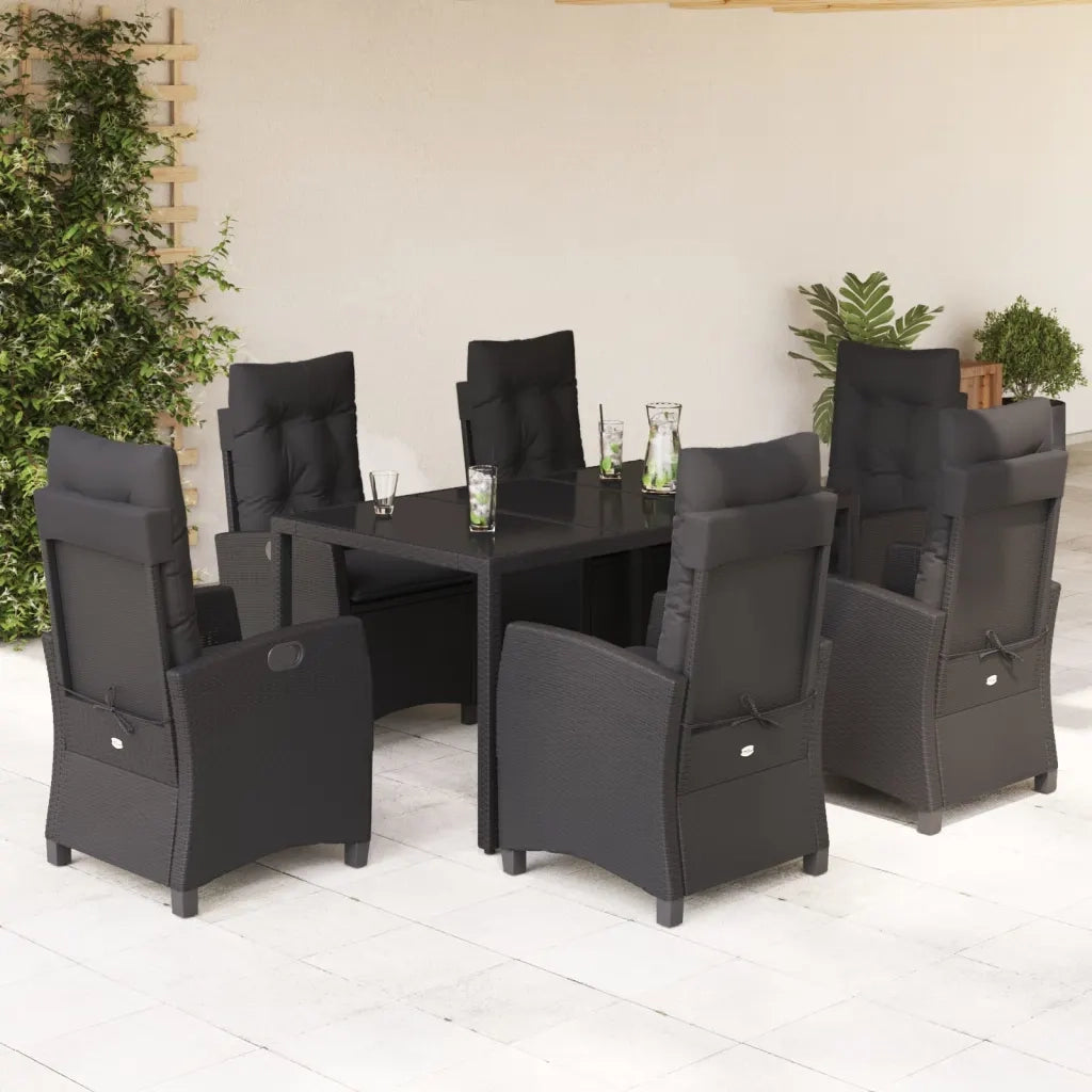 Set da Pranzo da Giardino 7 pz Nero con Cuscini in Polyrattan 3212640