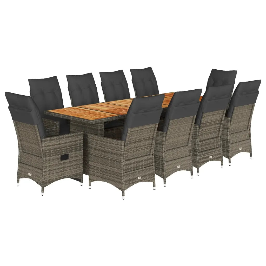 vidaXL Set Bistrò da Giardino 11 pz con Cuscini in Polyrattan Grigio