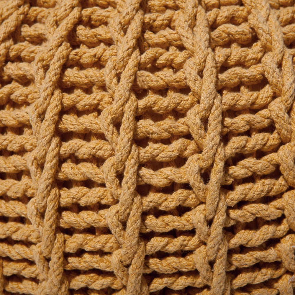 Pouf ottomana giallo in cotone lavorato a maglia perline EPS riempimento rotondo piccolo poggiapiedi 50 x 35 cm