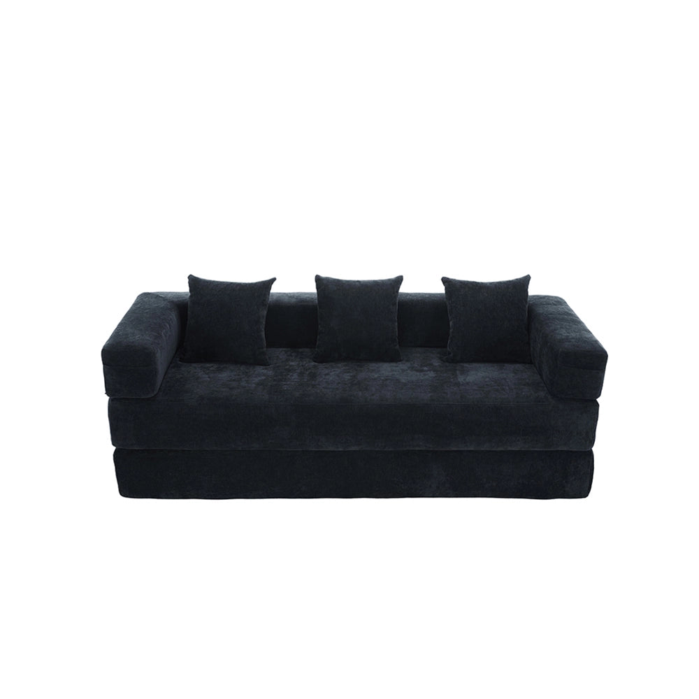 Set divano 3 posti + 3 pouf - Xylo - Velluto costato, imbottitura 32D, home cinema