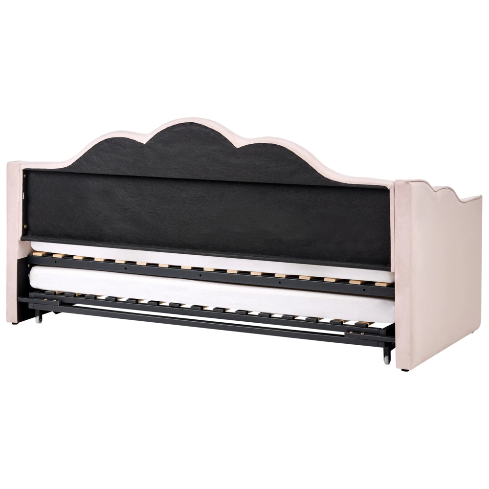 Letto singolo con secondo letto a scomparsa velluto rosa chiaro 90 x 180/200 cm camera da letto cameretta