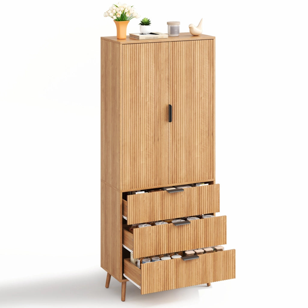 Mobile dispensa con 2 ante e 3 cassetti; 75x35x180 cm; MDF naturale