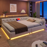 Letto divano con rete a doghe in lino beige 140x200 cm
