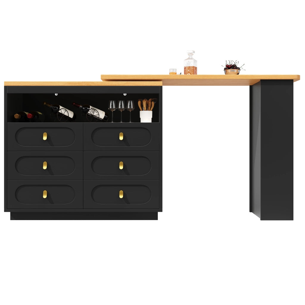 Tavolo bar estraibile e girevole 360¡ã - Zephmum - Regolabile 138-203cm, nero con cassetti
