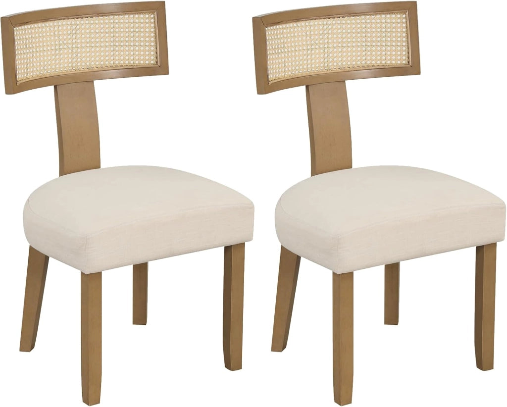 Set di 2 Sedie da Pranzo Imbottita, Sedia con Sedile Comodo, Schienale Curvo in Rattan e Piedini Antiscivoli per Soggiorno, Sala da Pranzo e Studio, Portata 180 kg (Beige)