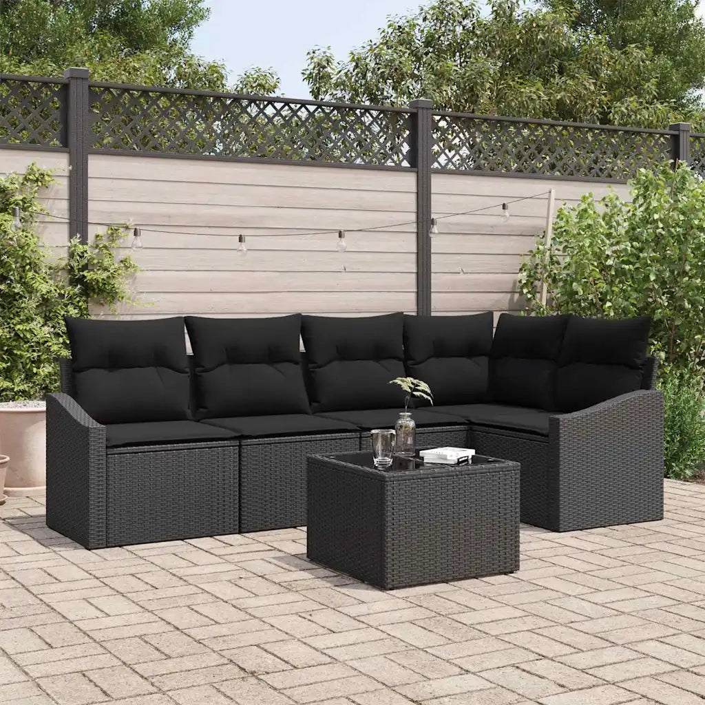 Set Divano da Giardino con cuscino 6 pcs Nero polyrattan 3355402