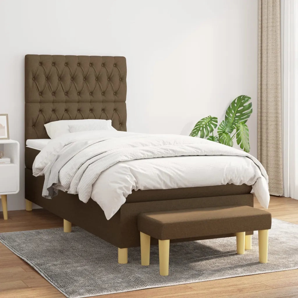 Giroletto a Molle con Materasso Marrone Scuro 90x190cm Tessuto
