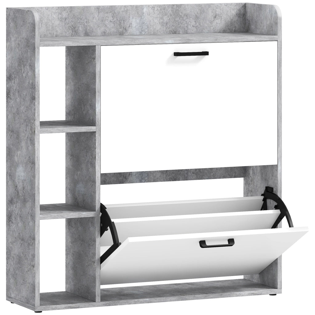 Scarpiera Slim Capacità 15 Scarpe 83x24x90,5 cm con 2 Cassetti Ribaltabili e 3 Vani Aperti Grigio