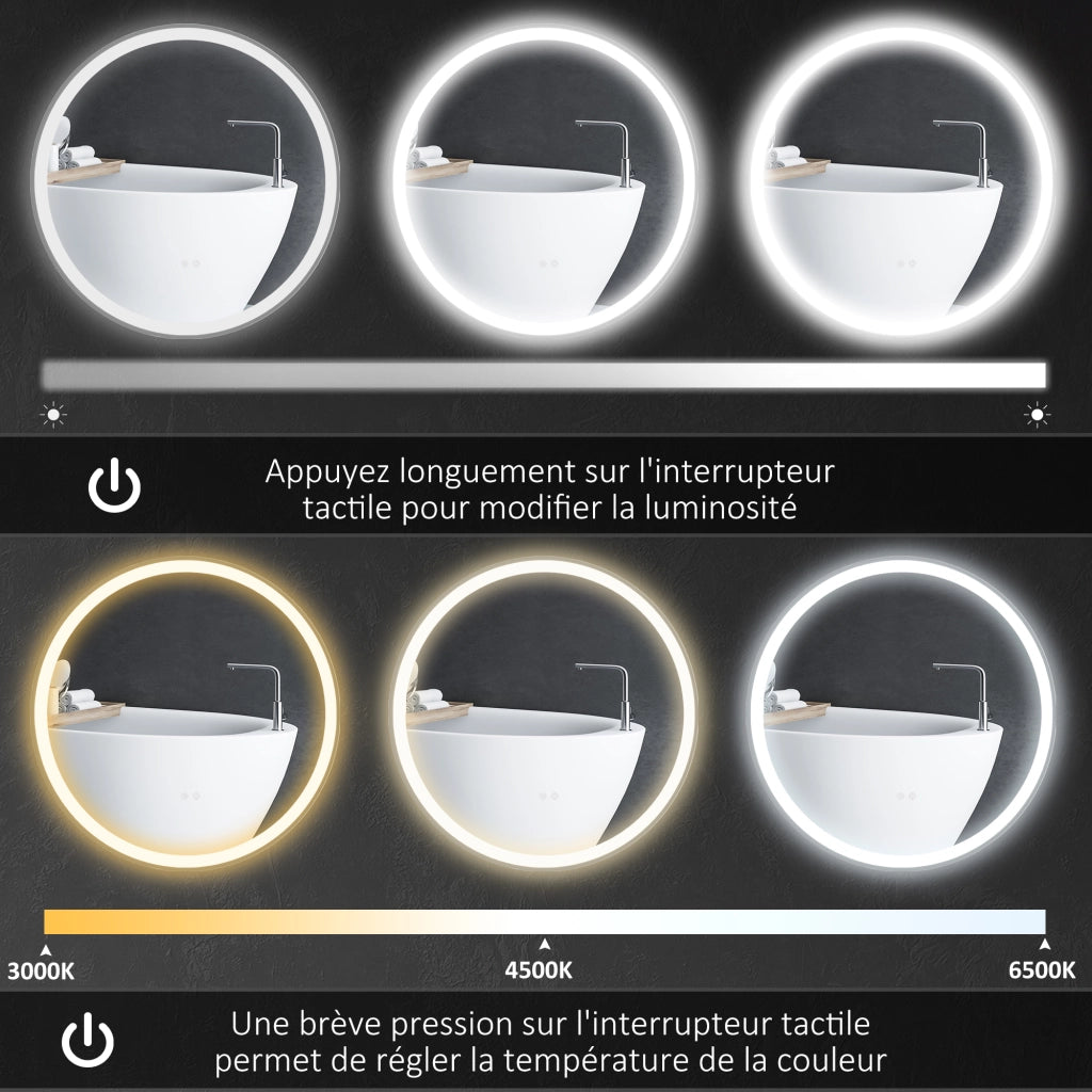 Specchio LED da bagno tondo 80 cm ¨C zephmum ¨C bianco argentato
