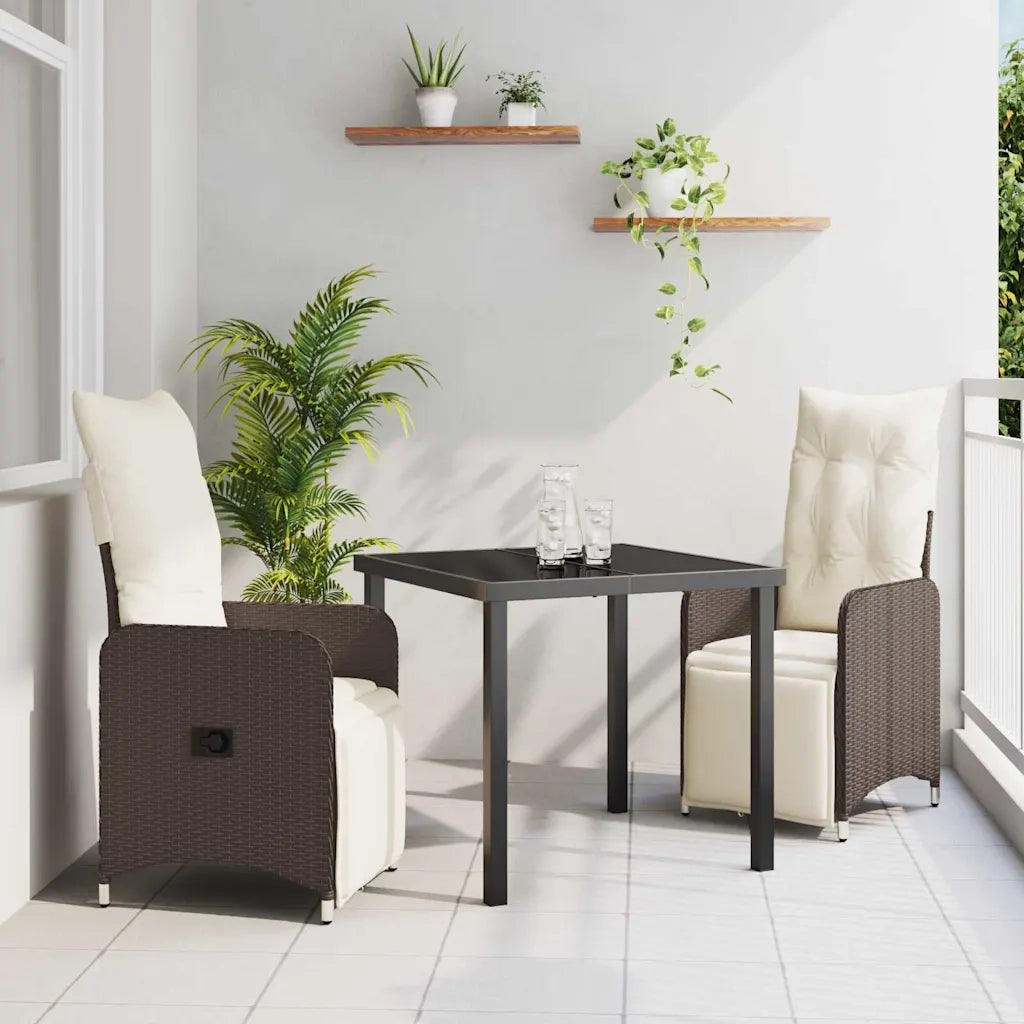 Set da Pranzo per Giardino con cuscino 3 pcs Marrone polyrattan