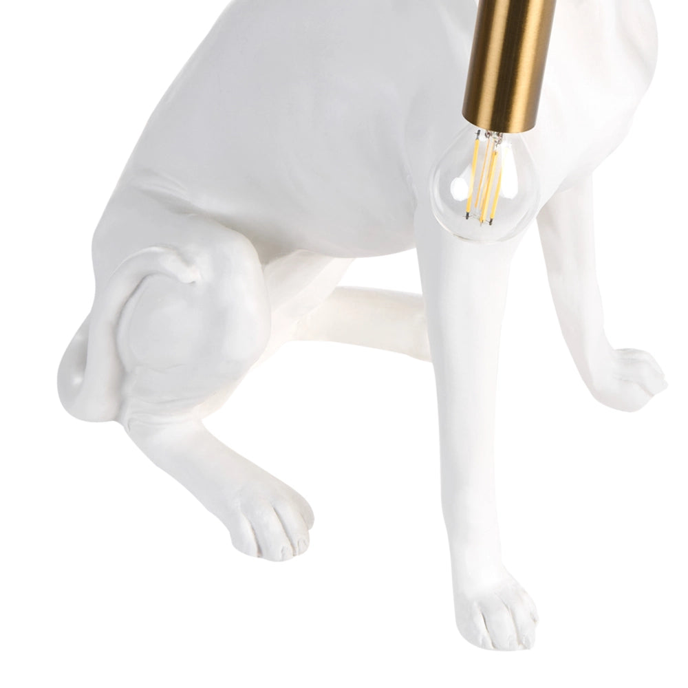 Lampada da tavolo in poliresina bianca, lampada da comodino a tema animale, lampada da lettura a forma di levriero, per soggiorno e camera da letto, stile glamour