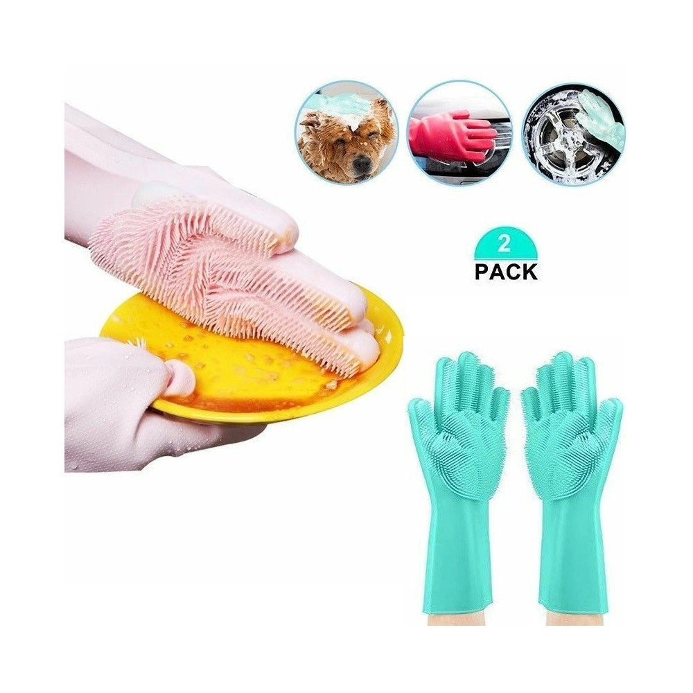 Trade Shop - Guanti Lava Piatti Glove Silicone Spugna Spazzola Lavaggio Auto Casa -