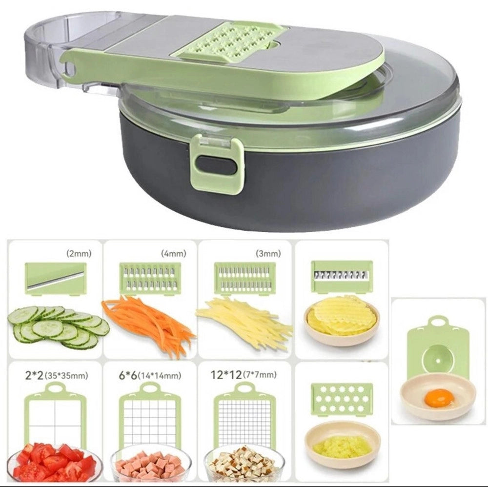 Trade Shop - Affettatrice 9in1 Tritatutto Portatile In Acciaio Con Cestello Scolapiatti Multifunzionale -
