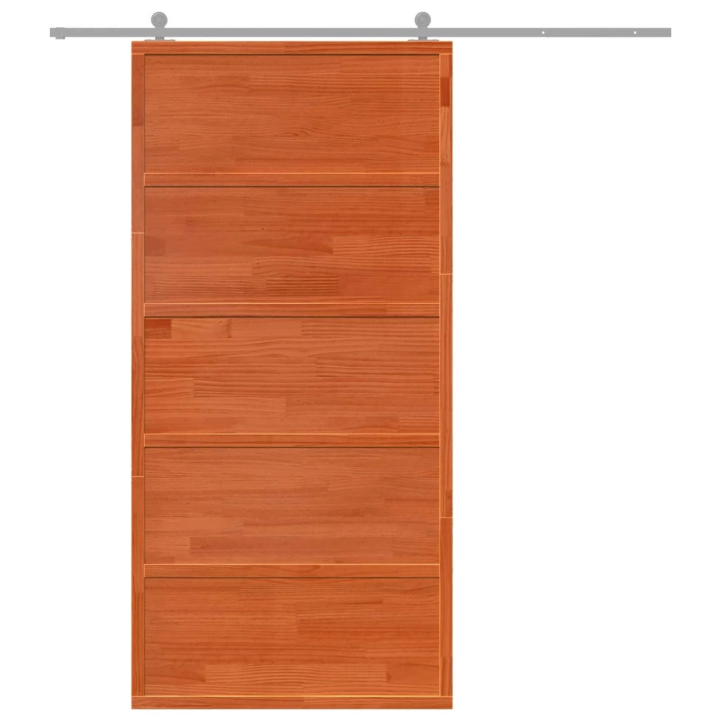 Porta del fienile Marrone cerato Legno Massello di Pino