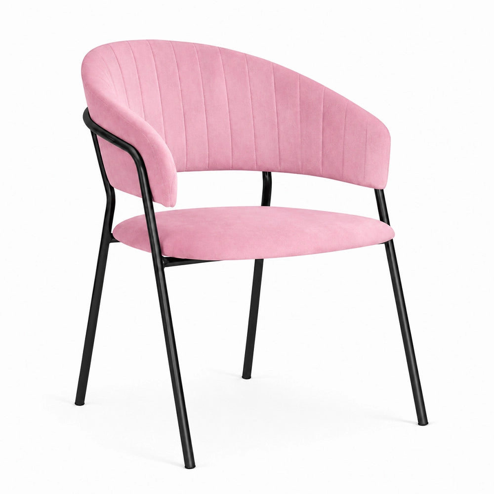 Sedie da sala da pranzo set da 2 Aurelia in velluto rosa con gambe nere