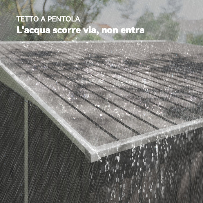 Casetta Box da Giardino Porta Attrezzi 345x280,5x169-201 cm con Porta Scorrevole in Acciaio Grigio