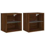Set di 2 Comodini | Armadio da Notte | Mobiletto da notte con Luci LED a Parete Rovere Marrone