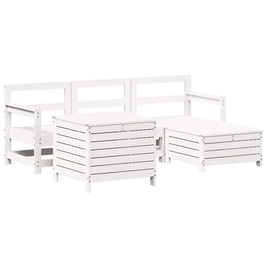 Set Salotto da Giardino 5 pz | Set di Mobili da Esterno Bianco in Legno Massello di Pino