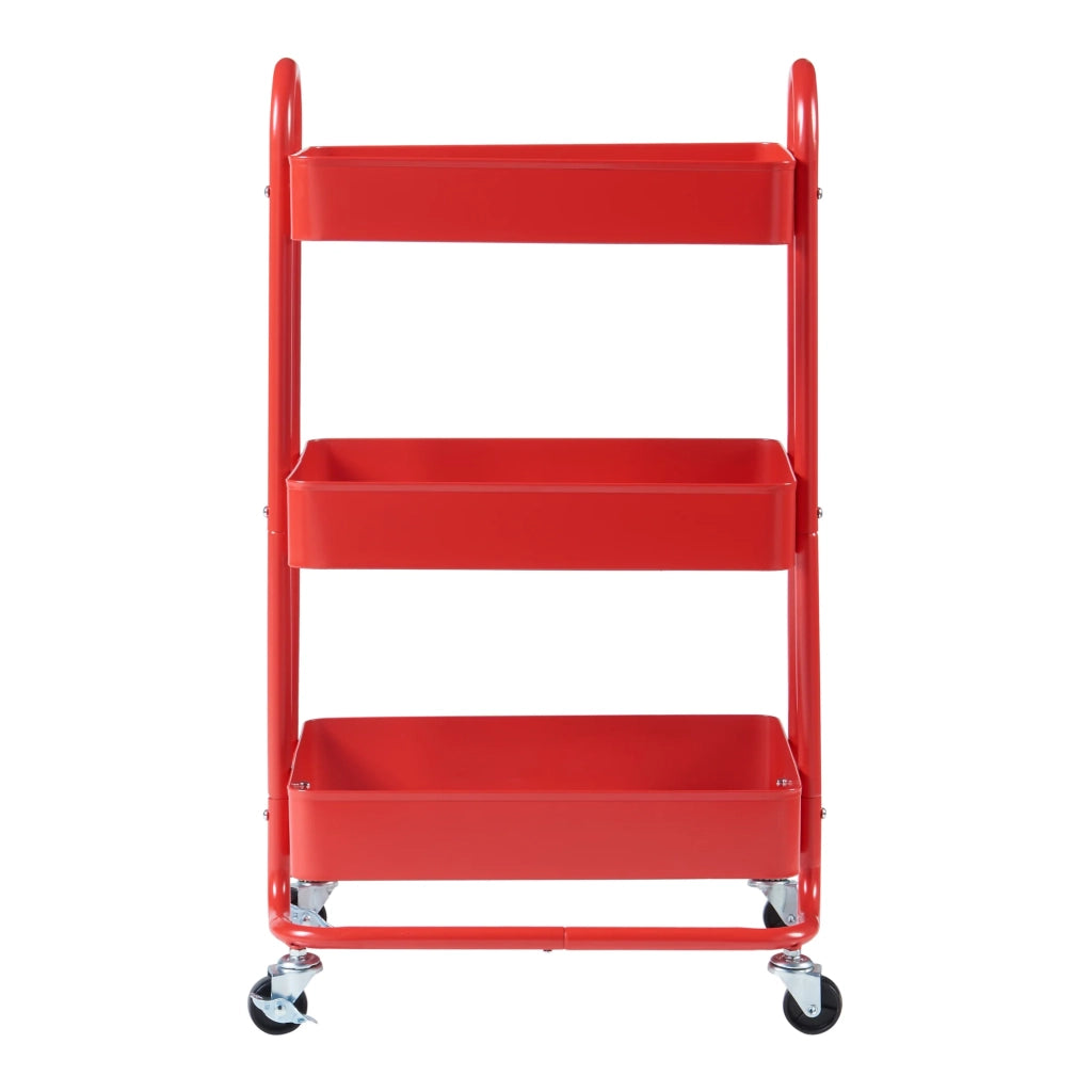 Carrello di servizio mobile contenitore per cucina/soggiorno con 3 cestelli acciaio 79 x 46 x 35 cm rosso 03_0009232