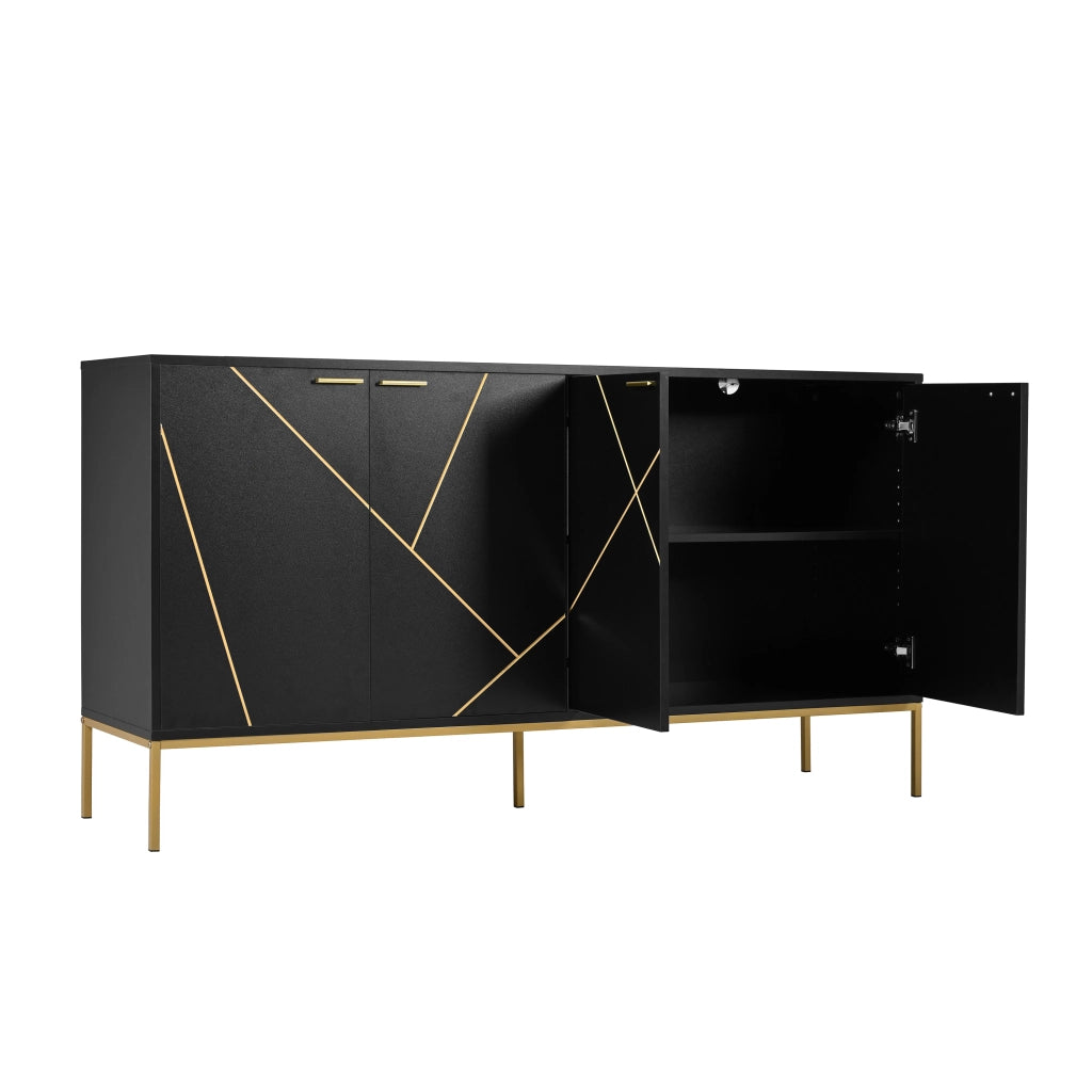 Credenza con 4 ante e ripiano regolabile; per soggiorno; in truciolare e MDF; 150×40×80 cm; nero