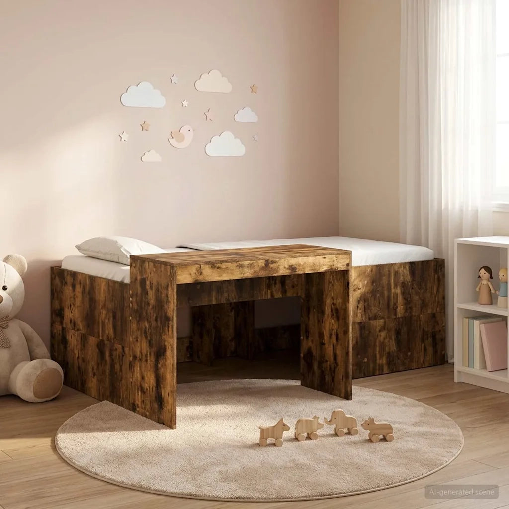 Letto alto per bambini con scrivania Rovere Fumo 98.5 x 200 cm