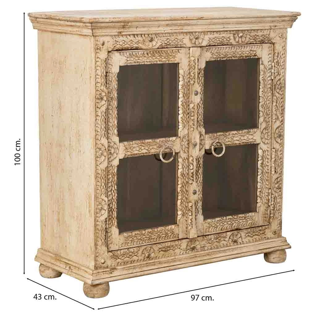 Credenza artigianale in legno con 2 ante beige, 97x43x100h cm