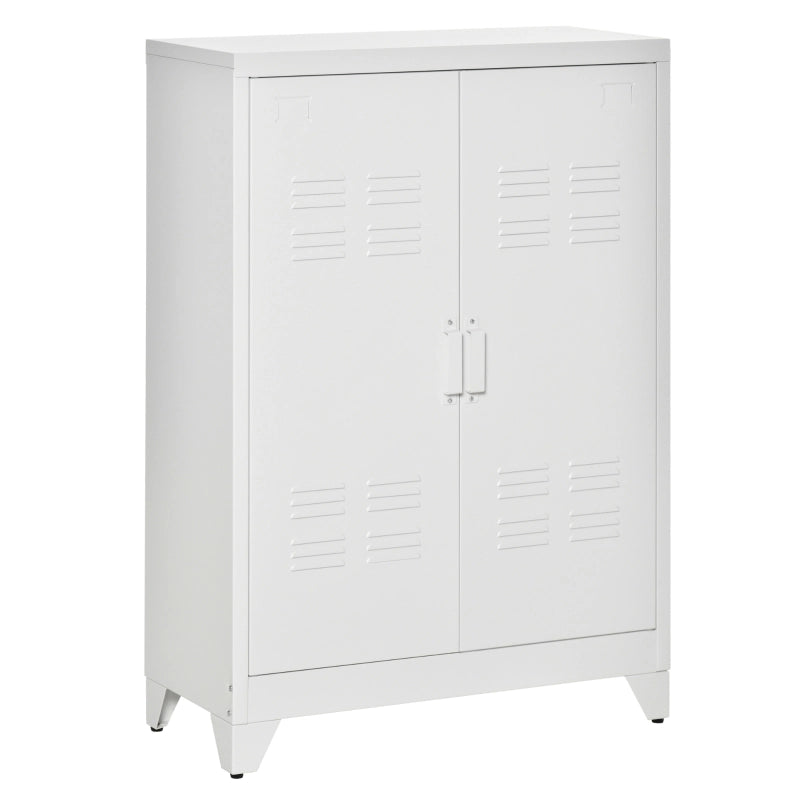 Mobile contenitore in metallo con 2 ante lamellari magnetiche e 2 ripiani regolabili, per ufficio, bianco 75 × 33 × 110 cm