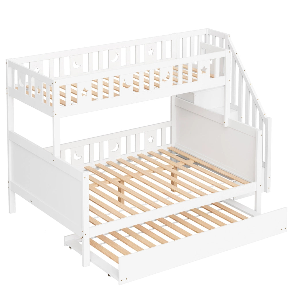 Letto a castello multifunzione con scala contenitore 90x200/140x200 cm; bianco