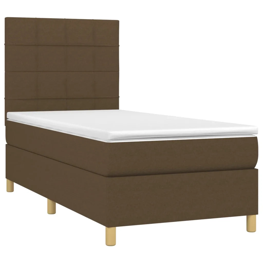 Letto a Molle Materasso e LED Marrone Scuro 90x190cm in Tessuto cod mxl 64963
