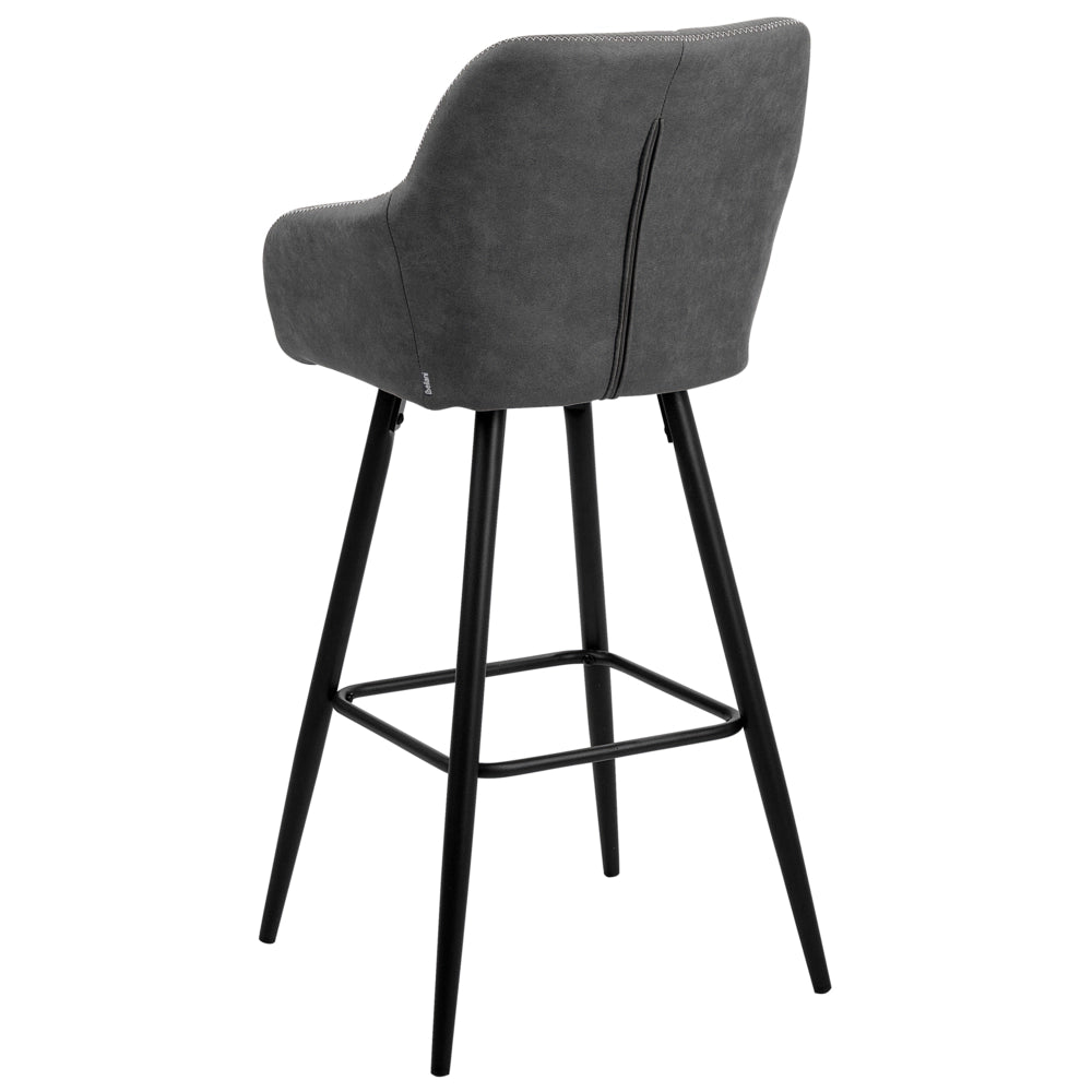 Set di 2 sgabelli da bar rivestiti in tessuto grigio con braccioli schienale trapuntato gambe in metallo Nero