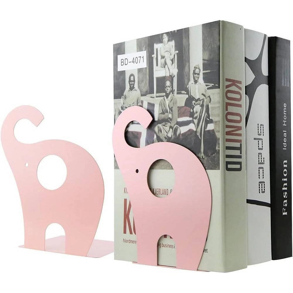 Trade Shop - Set 2 Pezzi Fermalibri Motivo Elefante In Ferro Per Bambini Libri Da 19 X 12 Cm -