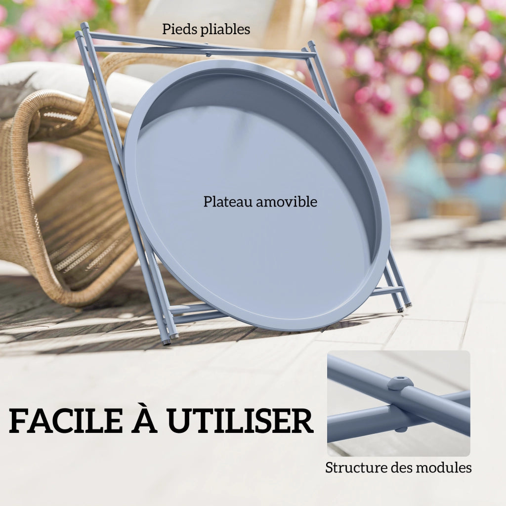 Tavolino rotondo con piano amovibile ¨C zephmum ¨C blu grigio, metallo, ?46x53cm