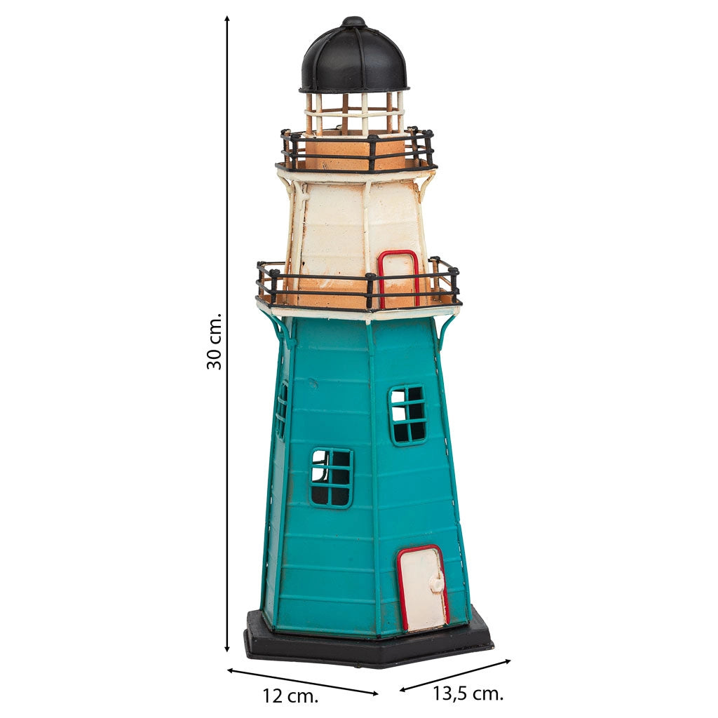 Salvadanaio faro in metallo blu 13,5x12x30h