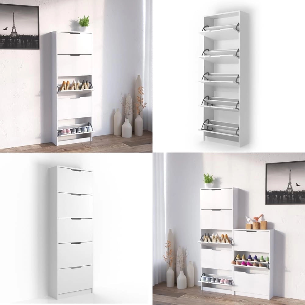Scarpiera da ingresso Luca, Bianco, 22 x 169 cm 5 scomparti