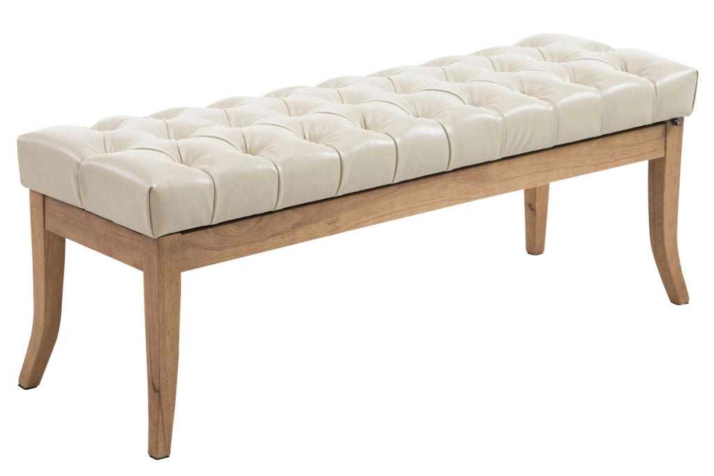 Panca design RAMSES in similpelle e legno chiaro antico crema,120 cm