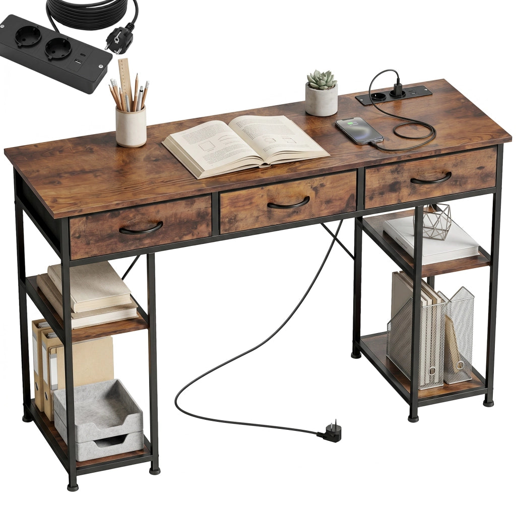 Scrivania con cassetti in tessuto e ripiani ¨C Xylo ¨C Marrone 120x40x76 cm