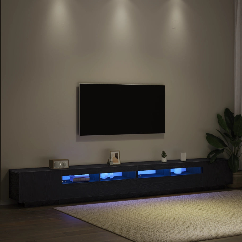 Mobile TV con Luci LED Nero Rovere 300x35x40 cm in Legno Ingegnerizzato