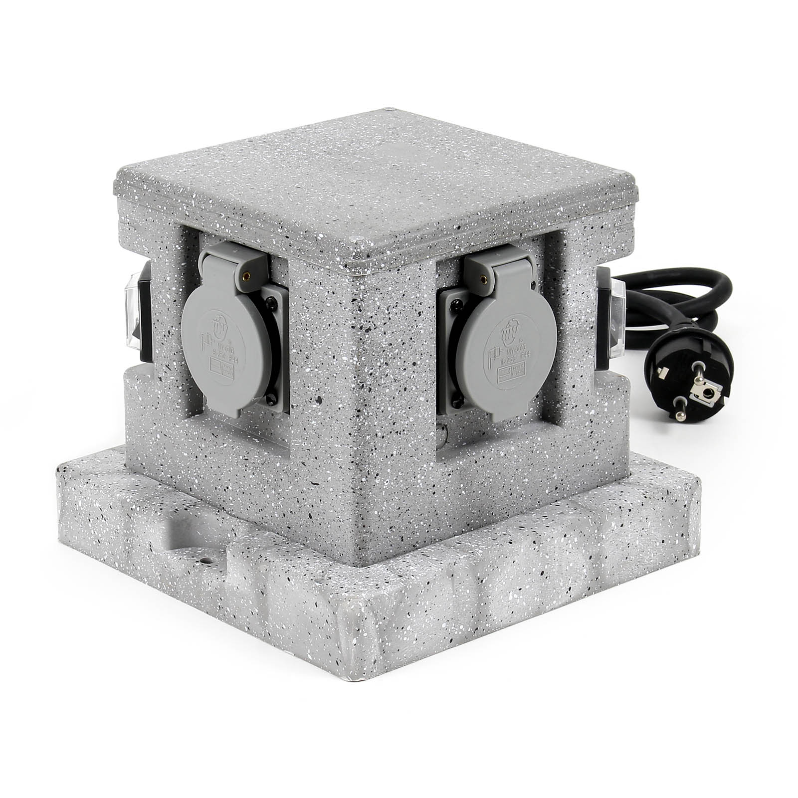 Presa multipla effetto granito per esterno 4 attacchi protezione IP44 2 interruttori