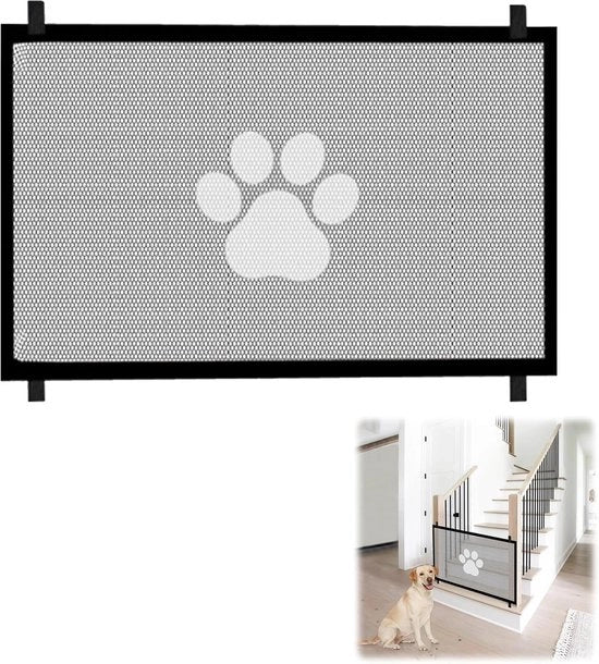Trappatoio portatile per animali domestici e bambini, cancelli per cani, scale e corridoi senza perforazione, uso interno ed esterno (110 x 78 cm, nero)
