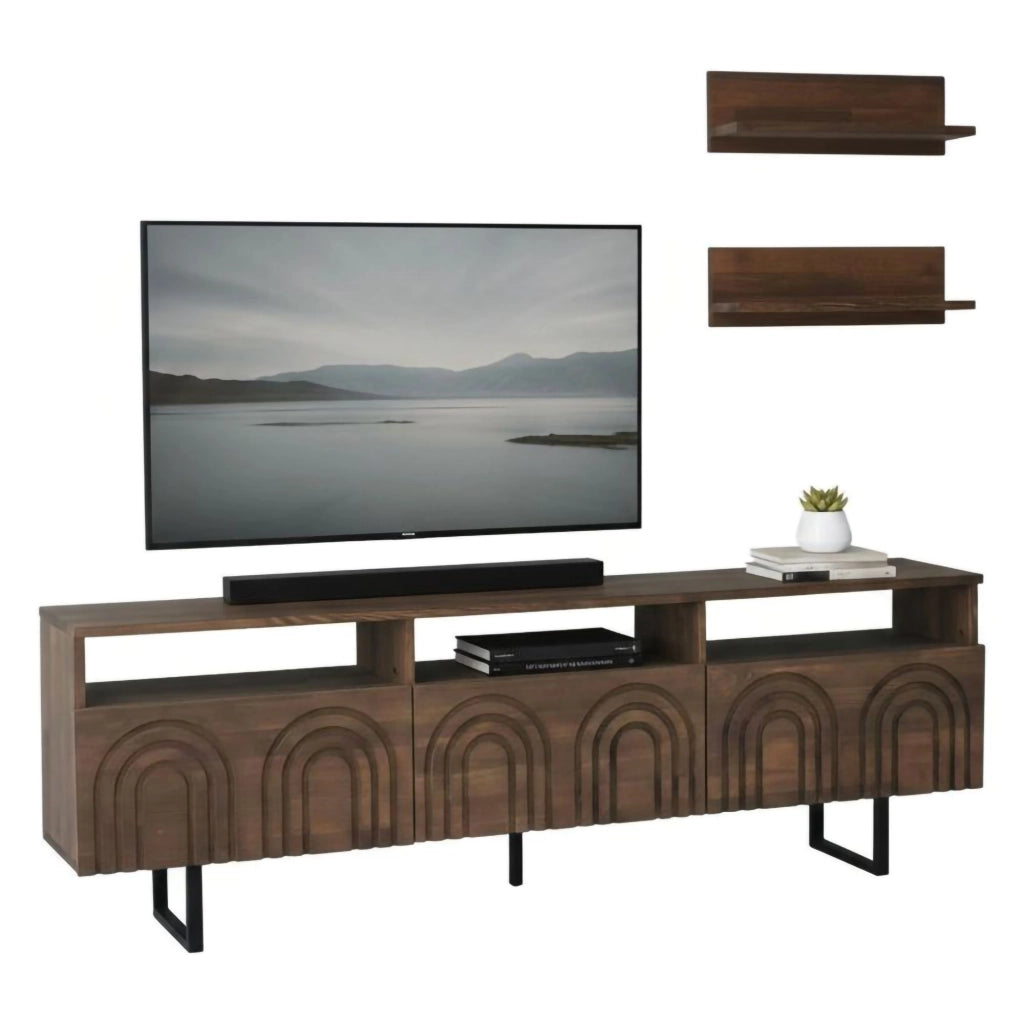 Mobile porta TV Barbania, Credenza da soggiorno, Armadio basso per TV, Base parete attrezzata, 170x30h40 cm, Noce