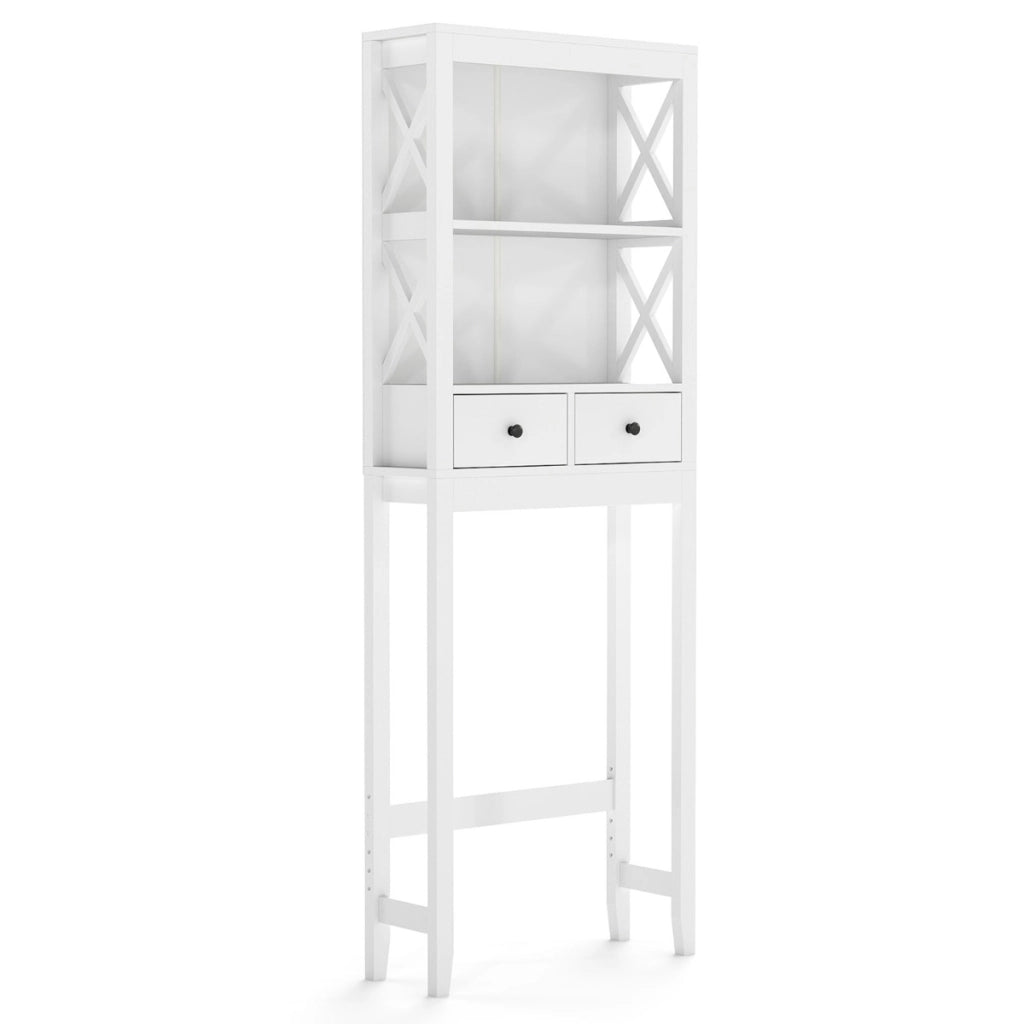 Organizzatore da bagno indipendente alto 165 cm con ripiani aperti, Mensola sopra il WC per lavanderia Bianco
