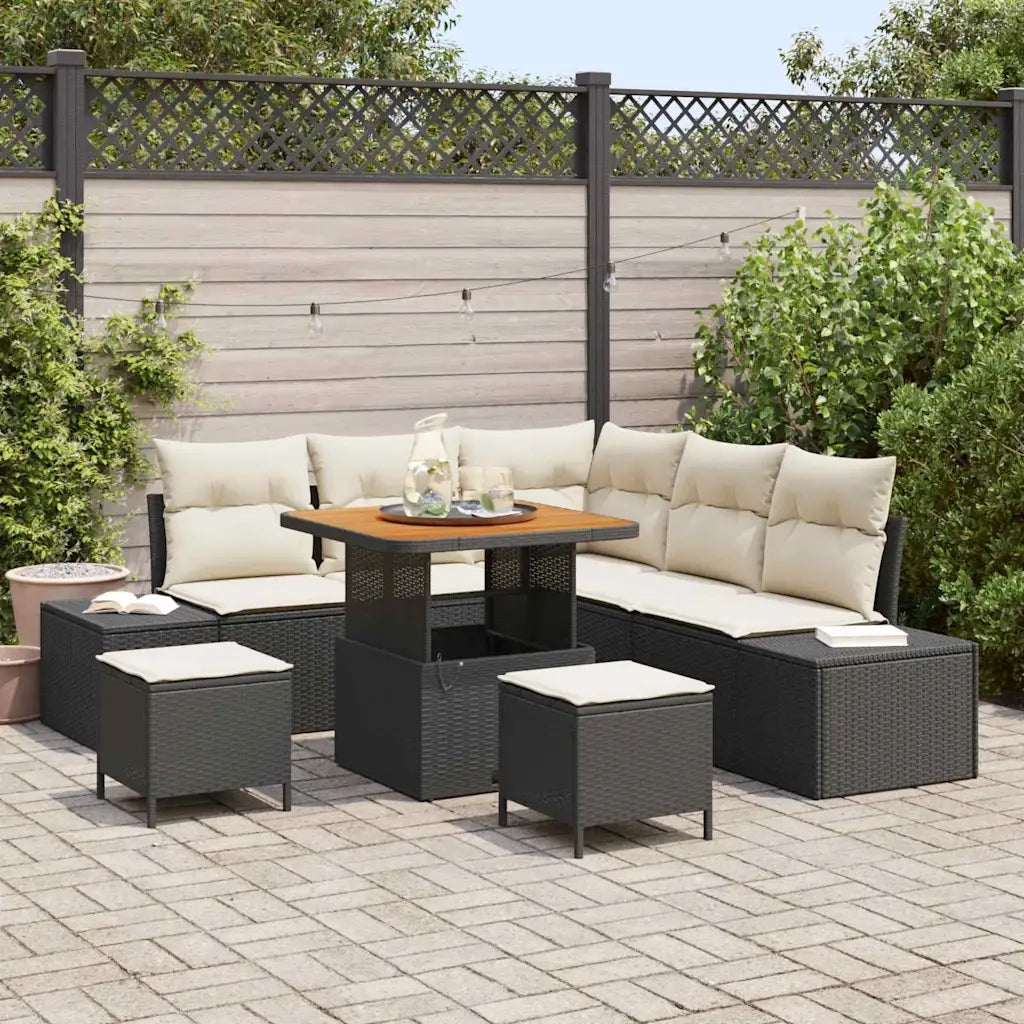 Set Divano da Giardino con cuscino 8 pcs Nero polyrattan