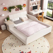 OKWISH Letto Combinato 140×200 cm, Letto Singolo con Scrivania, Sgabello e Mensola, senza Materasso, in Velluto, Bianco