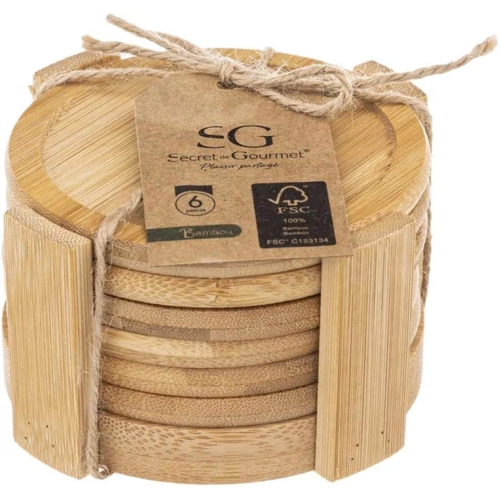 Set 6 Sottobicchieri in Bambù con Rack
